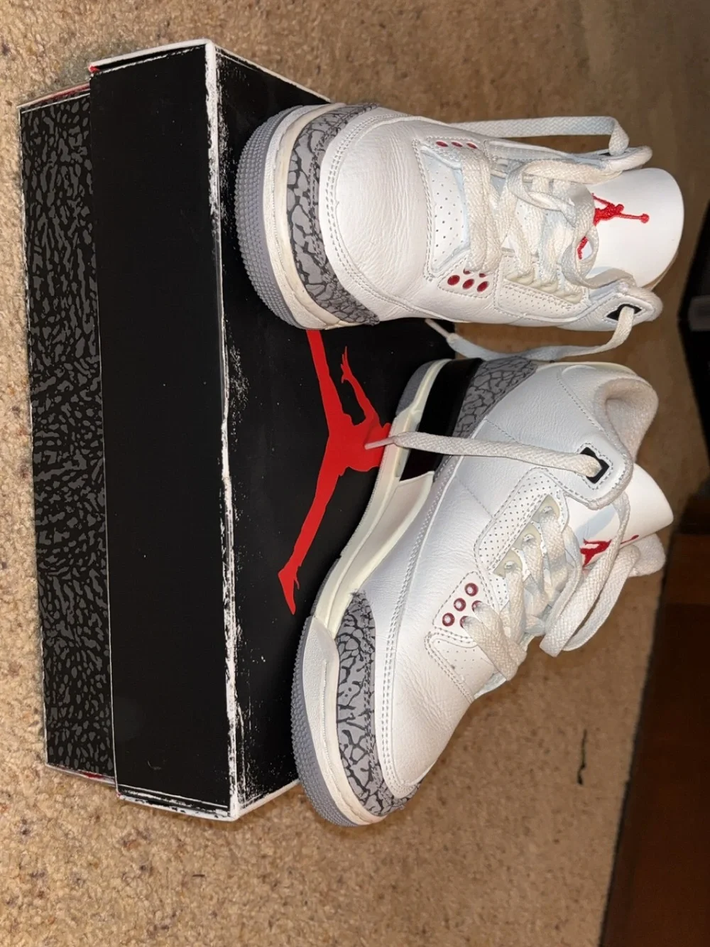 Jordan Mens White and Red Retro Sneakers with Elephant Print
